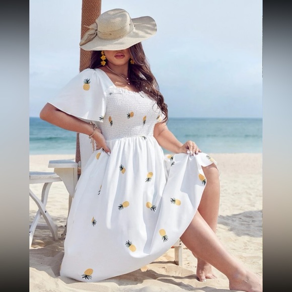 SHEIN pineapple printed butterfly sleeve tie back dress size 4X - Picture 4 of 6